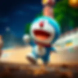 Doraemon character in a vibrant anime scene