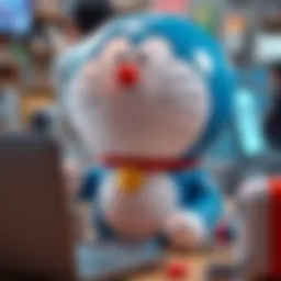 Doraemon character surrounded by technology
