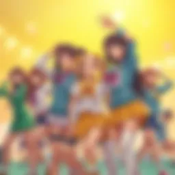 A vibrant portrayal of the Love Live! Sunshine characters in a dynamic pose