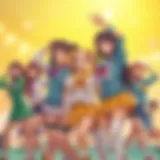 Dynamic Character Ensemble from Love Live! Sunshine A vibrant portrayal of the Love Live! Sunshine characters in a dynamic pose