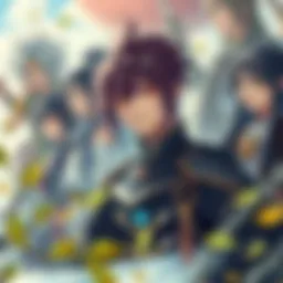 A captivating illustration of a harem hero in a fantastical setting, surrounded by diverse characters representing various genres.