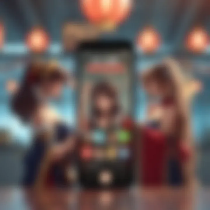 User interface of a harem-themed application