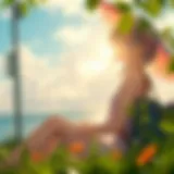 A vibrant scene showcasing an anime character enjoying summer.