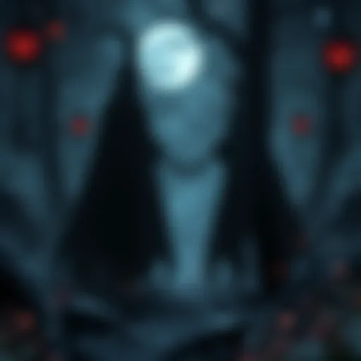 Shadowed Enchantment A darkly romantic landscape filled with ethereal shadows and glowing symbols.