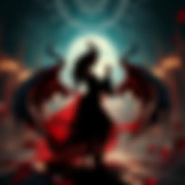 An intricate depiction of a conflict between light and darkness in a fantastical setting.