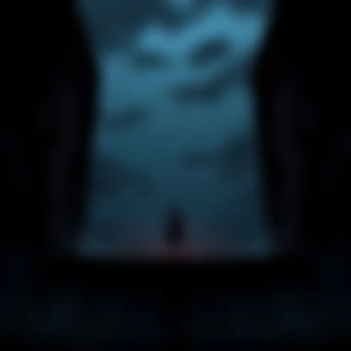 A character silhouette standing at the edge of a dark abyss, contemplating moral dilemmas.