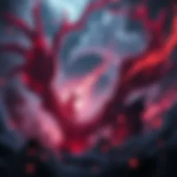 A mesmerizing illustration of a powerful genjutsu engulfing a character in a nightmarish landscape.