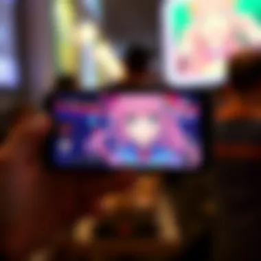 Digital Companion Interface A digital companion on a smartphone screen showcasing vibrant anime graphics