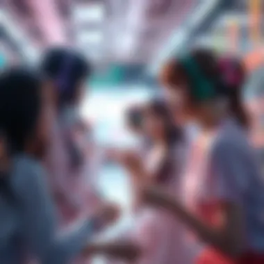 Waifu Characters in Interaction A colorful depiction of various waifu characters interacting in a virtual environment