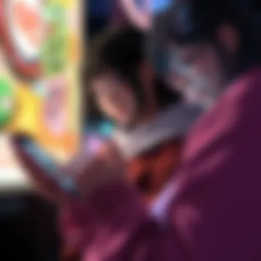 Engagement in the Anime App Universe User engaging with an anime app on a modern device