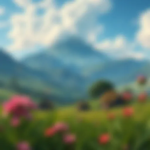 A captivating scene from a pixel RPG game showcasing vibrant landscapes