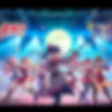 A vibrant illustration of iconic waifu characters engaging in a dynamic fighting scene.